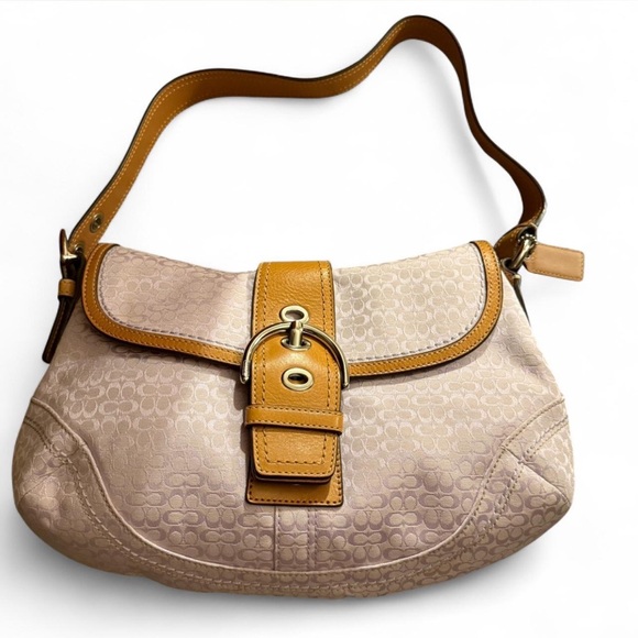 Coach Handbags - COACH TAN AND PURPLE SOHO SHOULDER BAG nwt